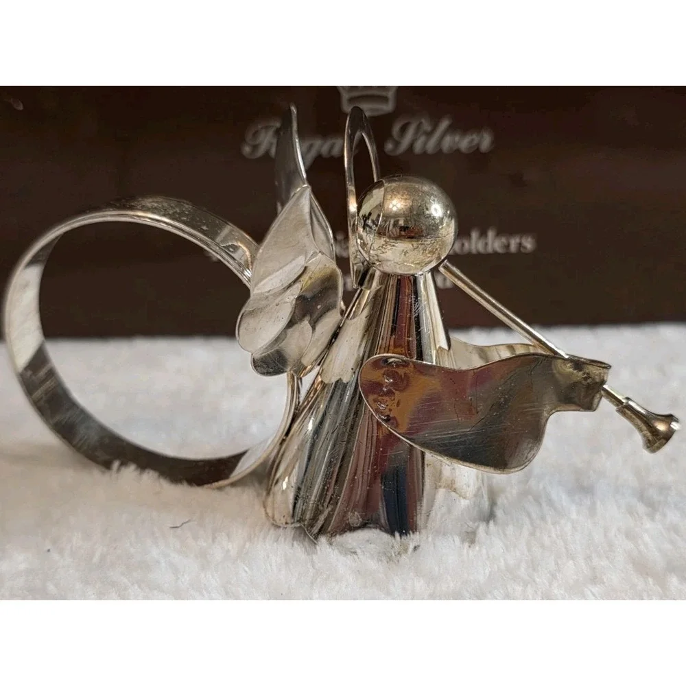 Set Of 4 Vintage Regal Silver Angel Napkin Holders Rings Silver-Plated 1985